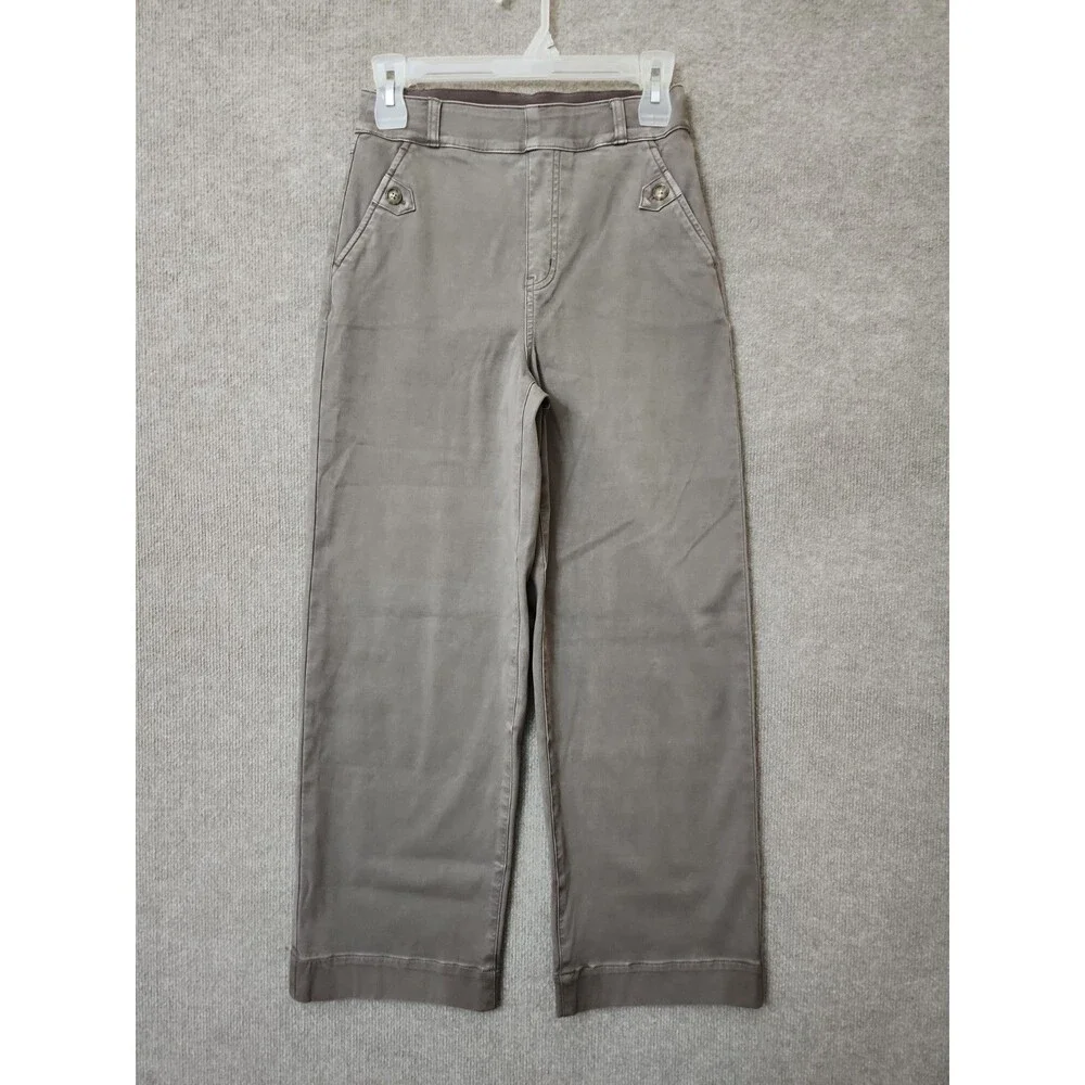 SPANX Supersmooth Stretch Twill Wide Leg Cropped Pants Womens S Smoke Pull On